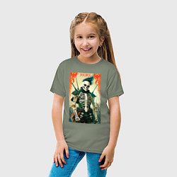 Футболка хлопковая детская Готический скелет - хэллоуин, цвет: авокадо — фото 2