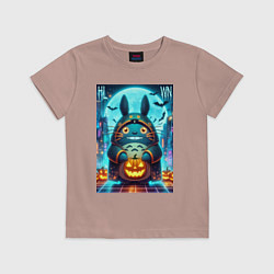 Детская футболка Тоторо держит тыкву - хэллоуин