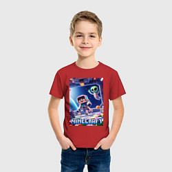 Футболка хлопковая детская Инопланетянин следит за космонавтом - Майнкрафт, цвет: красный — фото 2