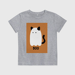 Футболка хлопковая детская Котик-призрак на хэллоуин, цвет: меланж
