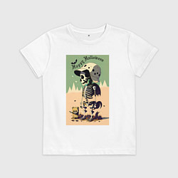 Футболка хлопковая детская Прикольный черепок - хэллоуин, цвет: белый