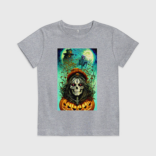 Детская футболка Скелет ведьмы - хэллоуин / Меланж – фото 1