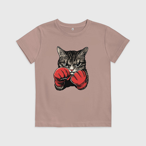 Детская футболка Кот боксер / Пыльно-розовый – фото 1