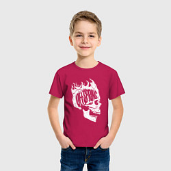 Футболка хлопковая детская The offsring skull, цвет: маджента — фото 2