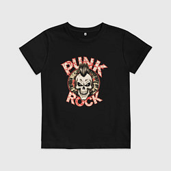 Футболка хлопковая детская Панк рок на фоне черепа панка, цвет: черный