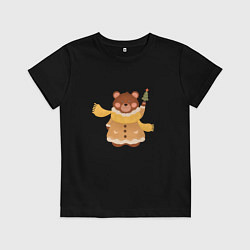 Футболка хлопковая детская Маленький медведик, цвет: черный