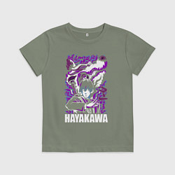 Футболка хлопковая детская Человек-бензопила Аки Хаякава и демон, цвет: авокадо