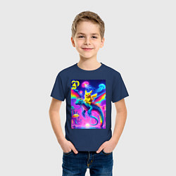 Футболка хлопковая детская Пикачу верхом на водяном драконе, цвет: тёмно-синий — фото 2