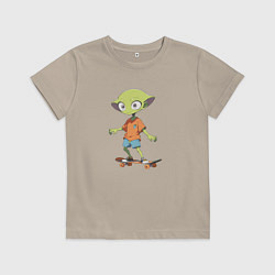 Футболка хлопковая детская Инопланетянин на скейте, цвет: миндальный