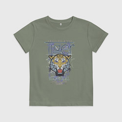 Футболка хлопковая детская Тигр и рок н ролл, цвет: авокадо
