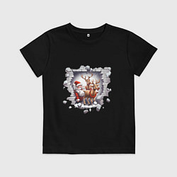 Футболка хлопковая детская Санта с оленями, цвет: черный
