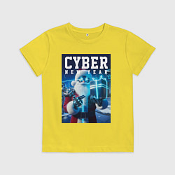 Футболка хлопковая детская Кибер новый год - неоновое свечение, цвет: желтый