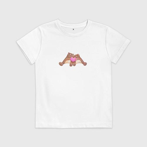 Детская футболка Влюбленные мишки с сердечком / Белый – фото 1