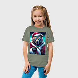 Футболка хлопковая детская Cyber bear - Santa Claus, цвет: авокадо — фото 2