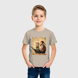 Футболка хлопковая детская Санта и Эльф, цвет: миндальный — фото 2