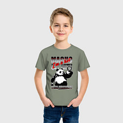 Футболка хлопковая детская Панда с гирями, цвет: авокадо — фото 2