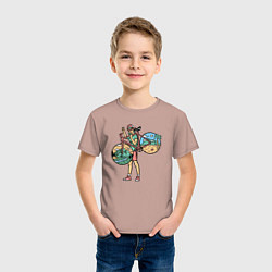 Футболка хлопковая детская Девушка с великом, цвет: пыльно-розовый — фото 2