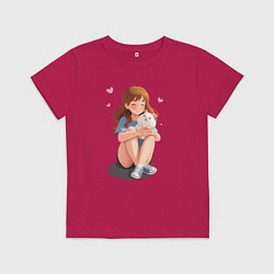 Футболка хлопковая детская Белый хомяк и счастливая девушка, цвет: маджента
