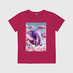 Футболка хлопковая детская Розовый слон под зонтом в облаках, цвет: маджента