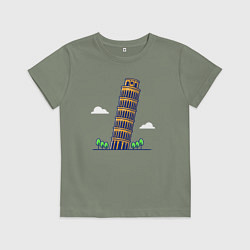 Футболка хлопковая детская Башня в Пизе, цвет: авокадо