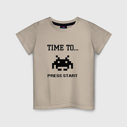 Футболка хлопковая детская Time to press start, цвет: миндальный