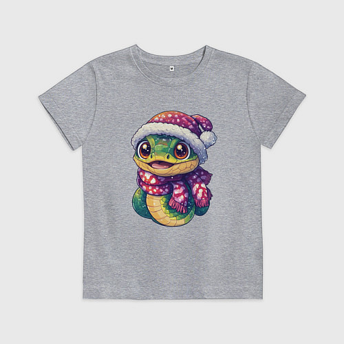 Детская футболка Зеленая милая добрая змейка / Меланж – фото 1