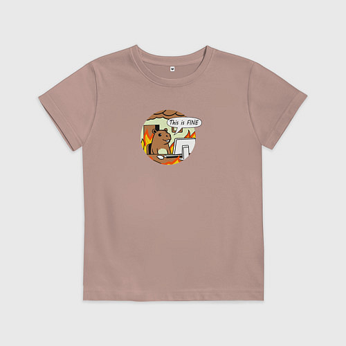 Детская футболка Капибара за компьютером мем все в порядке / Пыльно-розовый – фото 1
