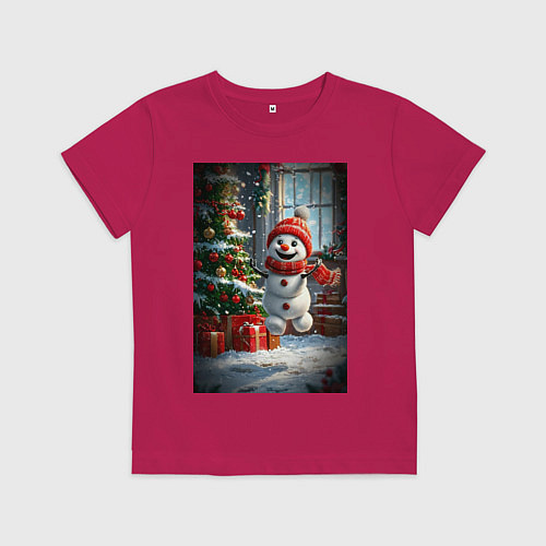 Детская футболка Веселый снеговик / Маджента – фото 1