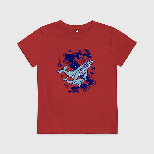 Детская футболка Космические киты / Красный – фото 1