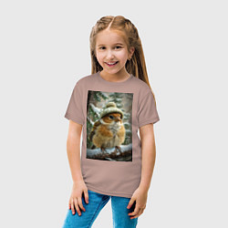 Футболка хлопковая детская Воробей в шапке, цвет: пыльно-розовый — фото 2