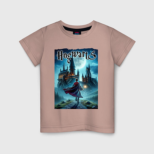 Детская футболка Harry Potter with a magic wand - Hogwarts / Пыльно-розовый – фото 1