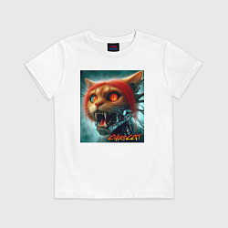 Футболка хлопковая детская Super cyber red cat - ai art fantasy, цвет: белый