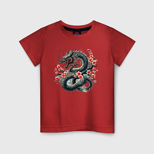 Детская футболка Japanese dragon and sakura - irezumi / Красный – фото 1