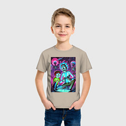 Футболка хлопковая детская Рик и Морти изучают инопланетное насекомое, цвет: миндальный — фото 2
