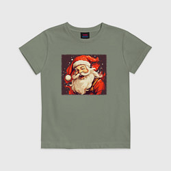 Футболка хлопковая детская Дед Мороз весёло улыбается, цвет: авокадо