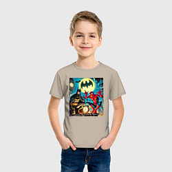 Футболка хлопковая детская Batman with Spider-man - ai art fantasy, цвет: миндальный — фото 2