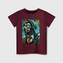 Футболка хлопковая детская Cyber Harry Potter - ai art fantasy, цвет: меланж-бордовый