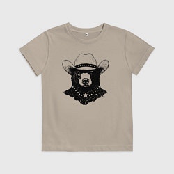 Футболка хлопковая детская Медведь ковбой на диком западе, цвет: миндальный