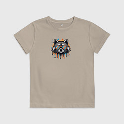 Футболка хлопковая детская Голова енота с брызгами, цвет: миндальный