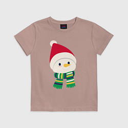 Детская футболка Праздничный снеговик в красной шапочке