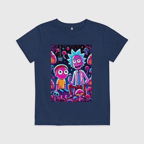 Детская футболка Рик и Морти - паучок и грибочки / Тёмно-синий – фото 1