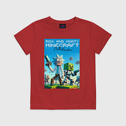 Футболка хлопковая детская Rick and Morty Minecraft - collaboration, цвет: красный