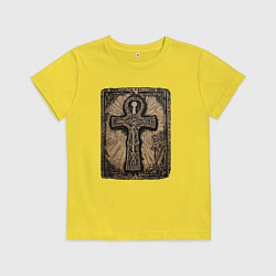 Футболка хлопковая детская Египетский крест Анкх знак вечной жизни, цвет: желтый