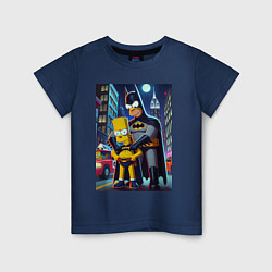 Футболка хлопковая детская Batsimpson with son Bart - ai art fantasy, цвет: тёмно-синий