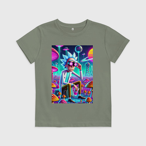 Детская футболка Рик в неоновых очках среди грибов / Авокадо – фото 1