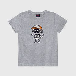 Футболка хлопковая детская Дружелюбный робот в бейсболке, цвет: меланж