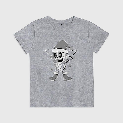 Детская футболка Новогодний скелетик чб / Меланж – фото 1