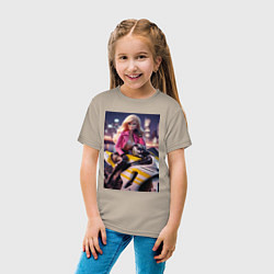 Футболка хлопковая детская Barbie on a Kawasaki sports motorcycle, цвет: миндальный — фото 2