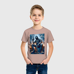 Футболка хлопковая детская One shot one kill no luck just skill - motto, цвет: пыльно-розовый — фото 2