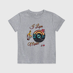 Футболка хлопковая детская Я люблю музыку, цвет: меланж
